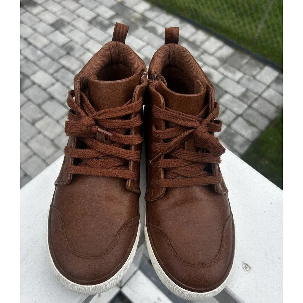 Wonder Nation Kids Size 4 Brown High Top Sneakers Lace Up Side Zip